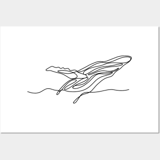 Amazing line art of a blue whale jumping out of the water Posters and Art